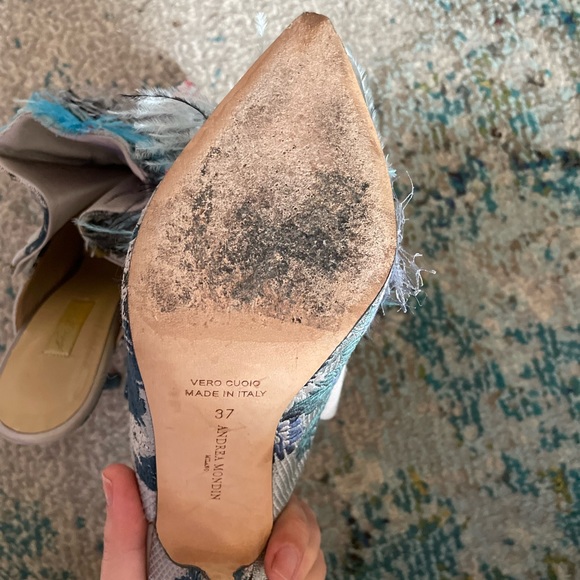 🩵 VERY RARE 🩵 ANDREA MONDIN Antoinette Floral Plums Fishnet Mules Shades Blue - Picture 6 of 10